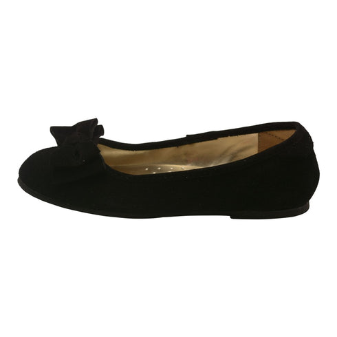 L'Amour Little Girls Black Suede Velvet Bow Applique Flats 7-10 Toddler - SophiasStyle.com
