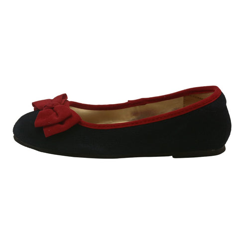 L'Amour Little Girls Navy Suede Velvet Bow Applique Flats 7-10 Toddler - SophiasStyle.com