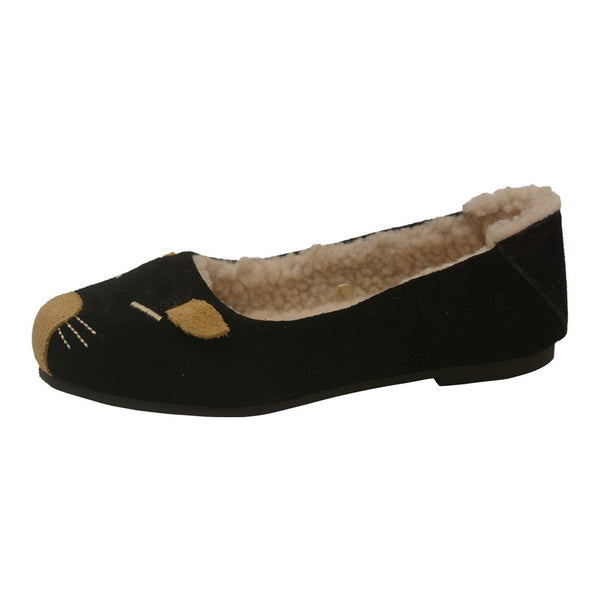 L'Amour Girls Black Fleece Lined Mouse Design Casual Flats 11-4 Kids - SophiasStyle.com