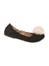 L'Amour Girls Black Suede Faux Fur Pom Pom Flats 11-4 Kids - SophiasStyle.com