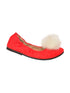 L'Amour Girls Red Suede Faux Fur Pom Pom Flats 11-4 Kids - SophiasStyle.com
