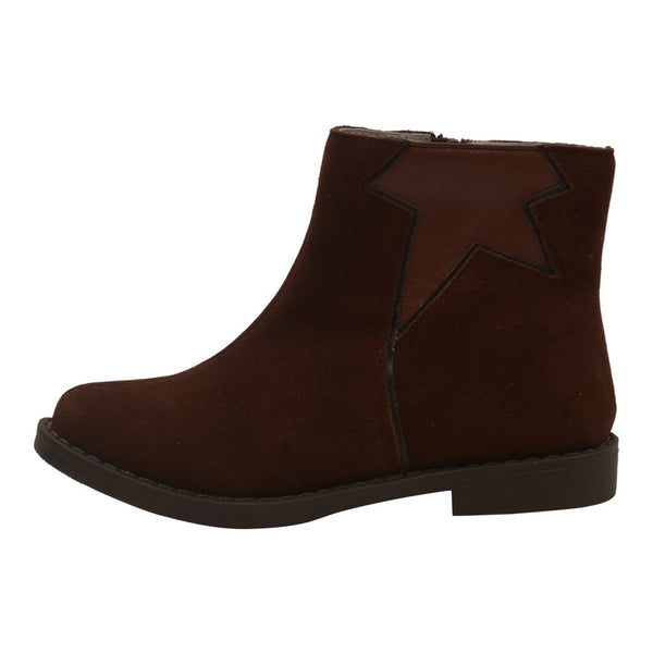 L'Amour Girls Brown Star Cut Out Leather Lined Ankle Boots 11-4 Kids - SophiasStyle.com