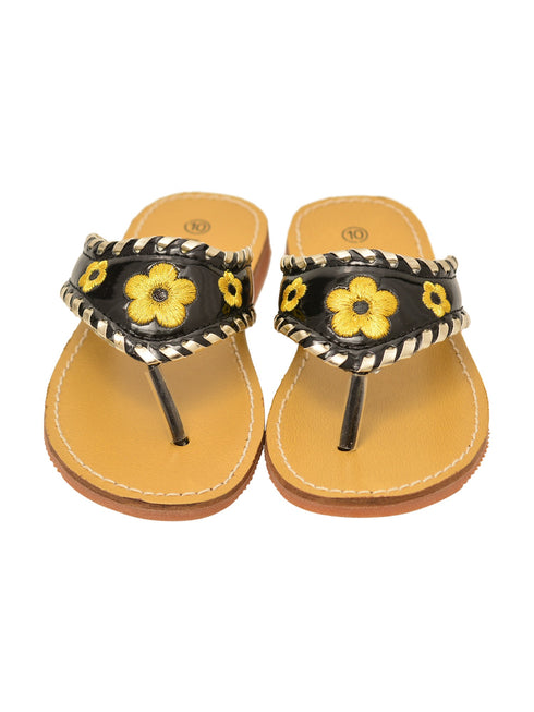 L'Amour Little Girls Black Contrast Whipstitched Trim Thong Sandals 7-10 Toddler - SophiasStyle.com