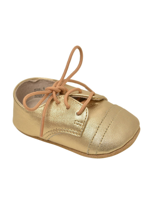 L'Amour Girls Gold Shimmery Lace-Up Closure Leather Crib Shoes 0 Baby-5 Toddler - SophiasStyle.com