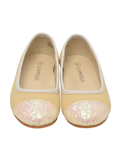 L'Amour Little Girls White Glitter Cap Toe Canvas Upper Flats 7-10 Toddler - SophiasStyle.com