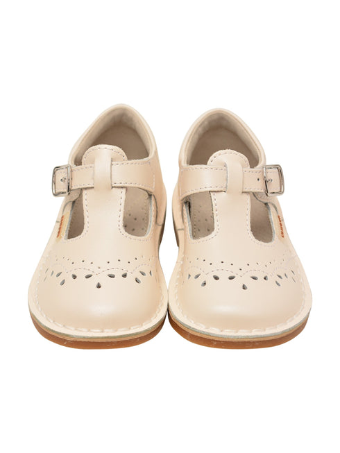 L'Amour Girls White T-Strap Stitch Down Teardrop Mary Janes 4 Baby-10 Toddler - SophiasStyle.com
