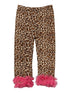 Girls Tan Leopard Print Hot Pink Ruffle Trim Leggings 9M-8 - SophiasStyle.com