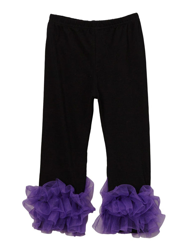 Girls Black Purple Double Ruffle Ankle Trim Trendy Leggings 9M-8 - SophiasStyle.com