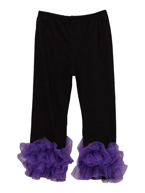 Girls Black Purple Double Ruffle Ankle Trim Trendy Leggings 9M-8 - SophiasStyle.com