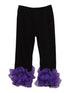Girls Black Purple Double Ruffle Ankle Trim Trendy Leggings 9M-8 - SophiasStyle.com