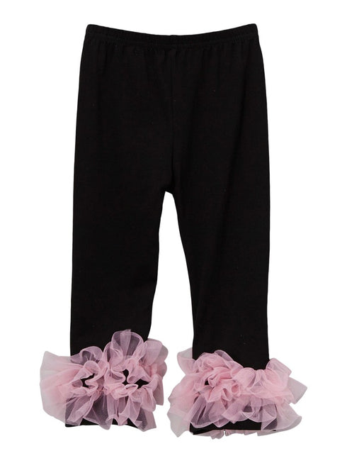 Girls Black Pink Double Ruffle Ankle Trim Trendy Leggings 9M-8 - SophiasStyle.com