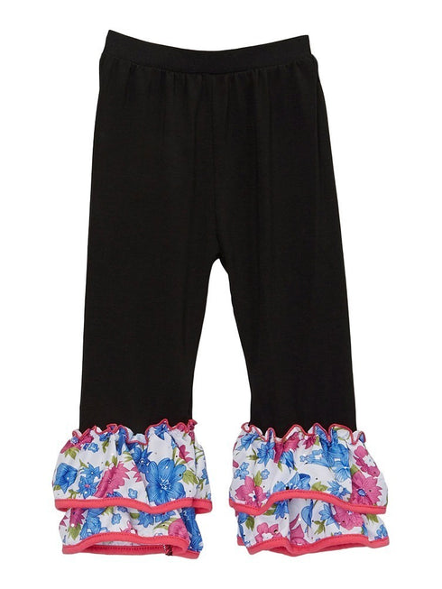 Girls Black Multi Flower Printed Ankle Ruffle Leggings 9M-8 - SophiasStyle.com