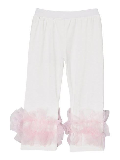 Girls Off-White Pink Double Ruffle Ankle Trim Leggings 9M-8 - SophiasStyle.com