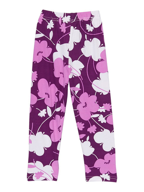Girls Purple Flower Print Stretchy Ice Silk Leggings 9M-8 - SophiasStyle.com
