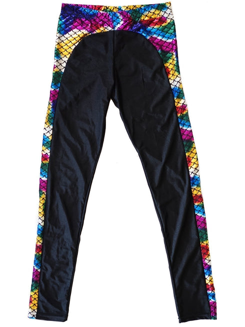 Women Black Multi Mommy & Me Rainbow Mermaid Stretchy Leggings S-XL - SophiasStyle.com