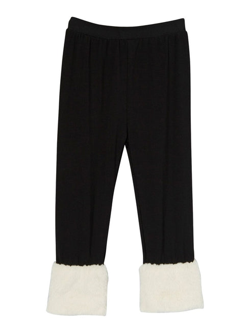 Baby Girls Black Cream Soft Faux Fur Ankle Trim Leggings 9-24M - SophiasStyle.com