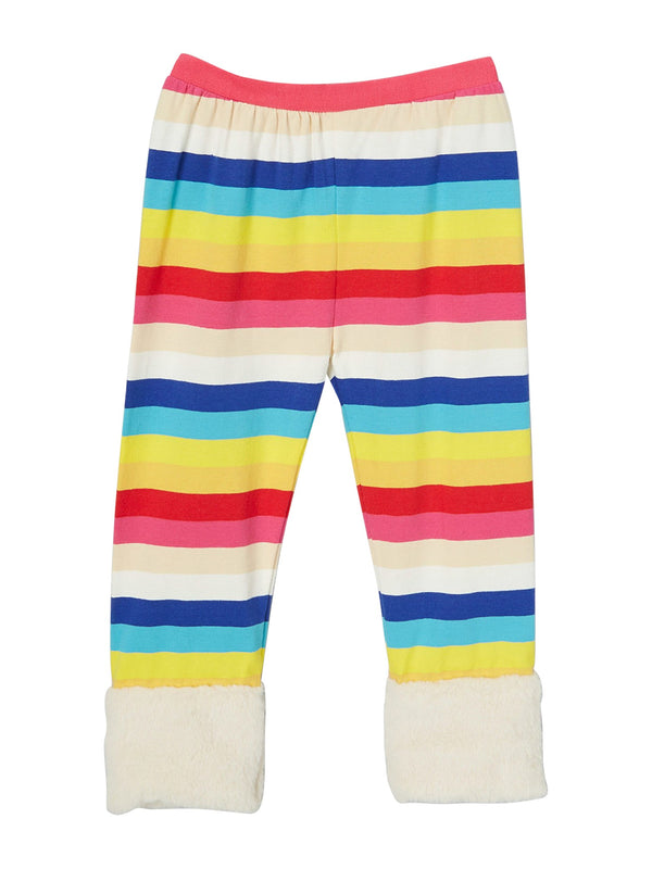 Girls Multi Rainbow Stripe Cream Fur Ankle Trim Leggings 9M-8 - SophiasStyle.com