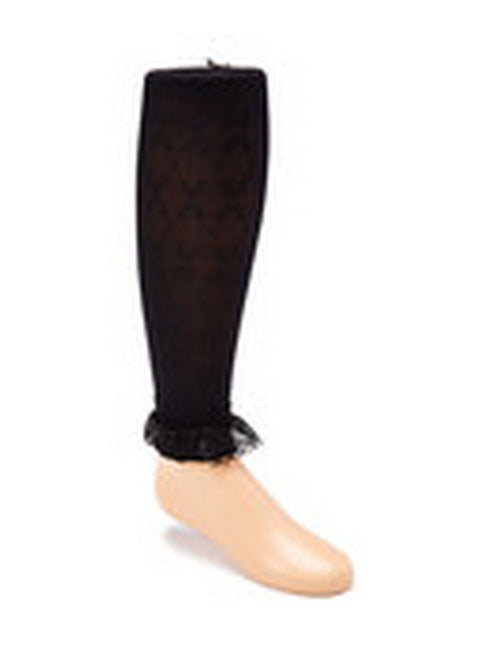 Little Girls Black Solid Color Ruffle Lace Ankle Trim Tights 1-7 - SophiasStyle.com