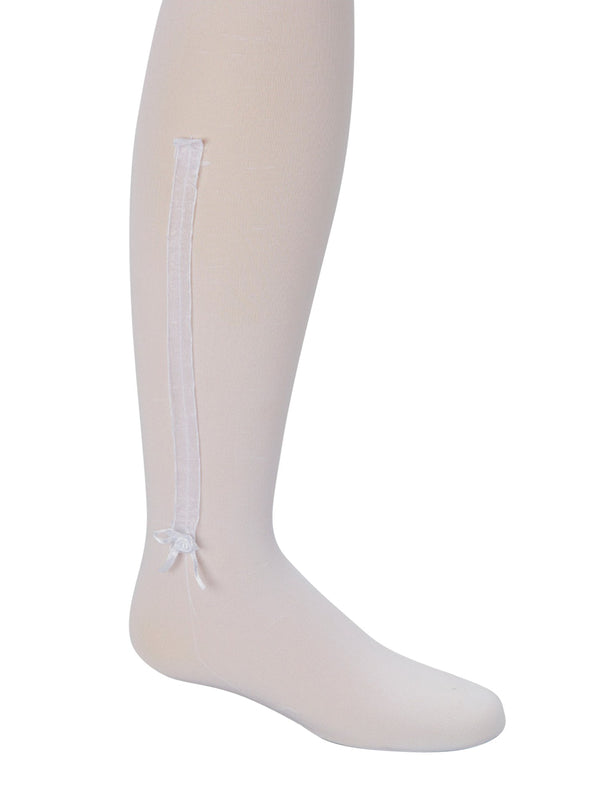 Girls White Solid Color Frilly Trim Detail Footed Tights 8-15 - SophiasStyle.com