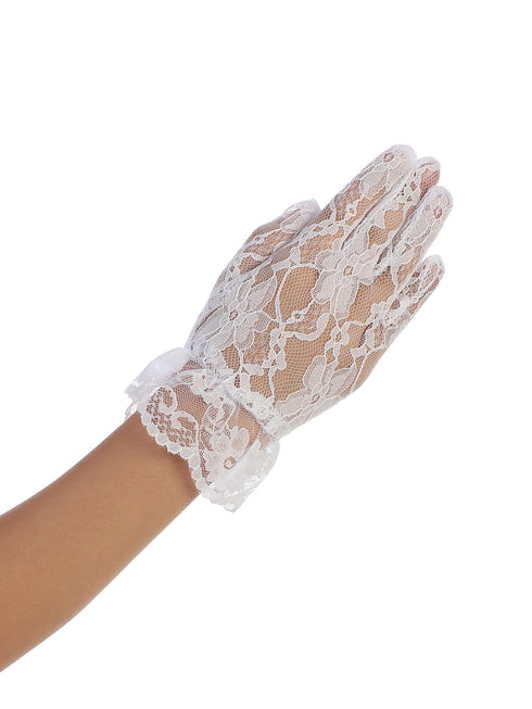 Girls White Wrist Length Floral Lace Special Occasion Flower Girl Gloves 0-14 - SophiasStyle.com