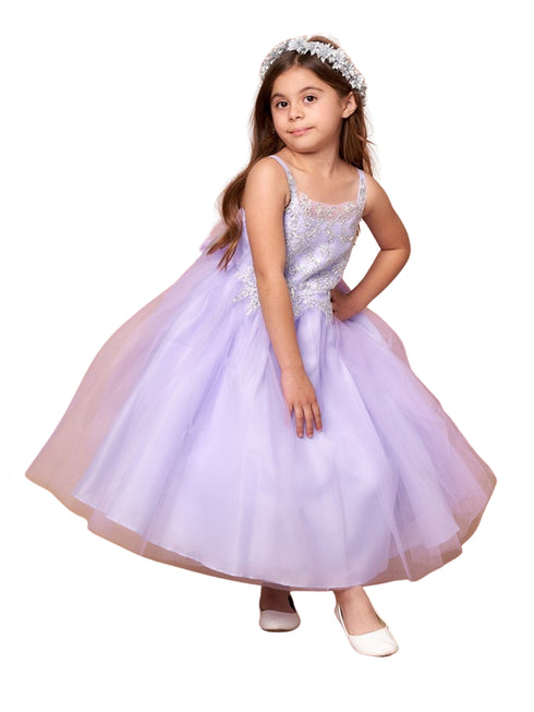 Flower Girl Dress with Gold Embroidered Top and Tulle Overlay Skirt, Sizes 2-16 - SophiasStyle.com
