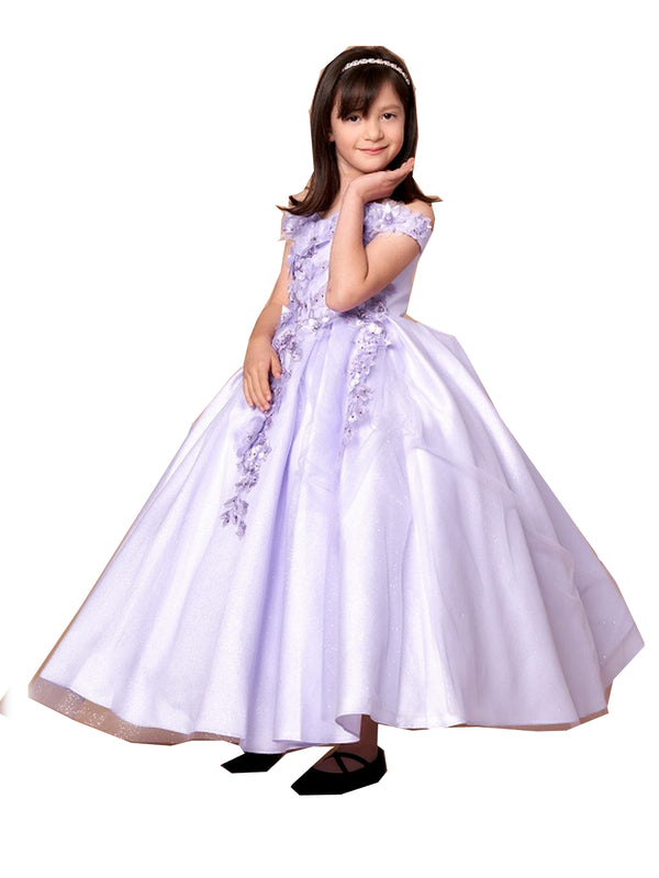 Big Girls Lilac 3D Flower Organza Lace Off Shoulder Pageant Dress 8-16 - SophiasStyle.com