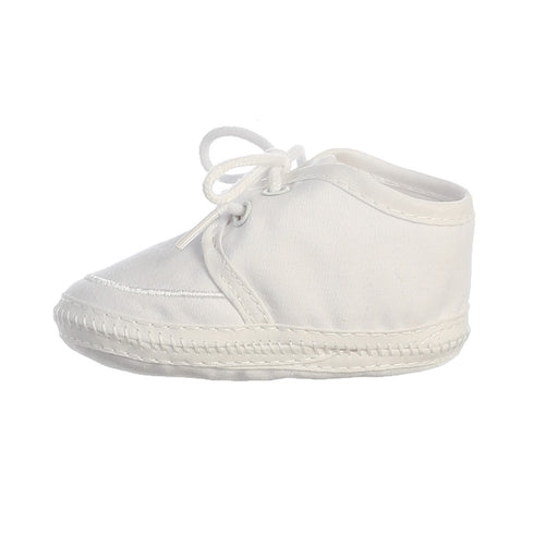 Lito Toddler Boy White Cotton Lace Up Christening Bootie 4-5 Toddler - SophiasStyle.com
