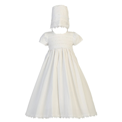 Lito Baby Girls White Cotton Smocked Bonnet Easter Christening Gown 0-18M - SophiasStyle.com