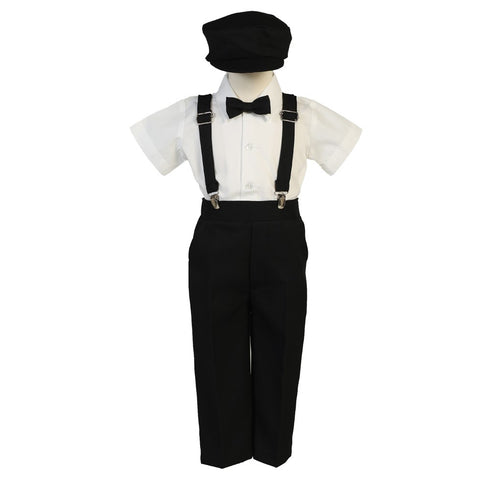 Lito Baby Boys Black Suspender Pants Hat Outfit Set 6-24M - SophiasStyle.com