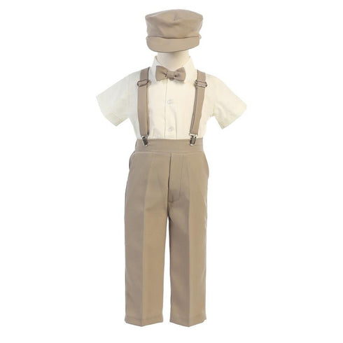 Lito Baby Boys Khaki Suspender Pants Hat Outfit Set 6-24M - SophiasStyle.com