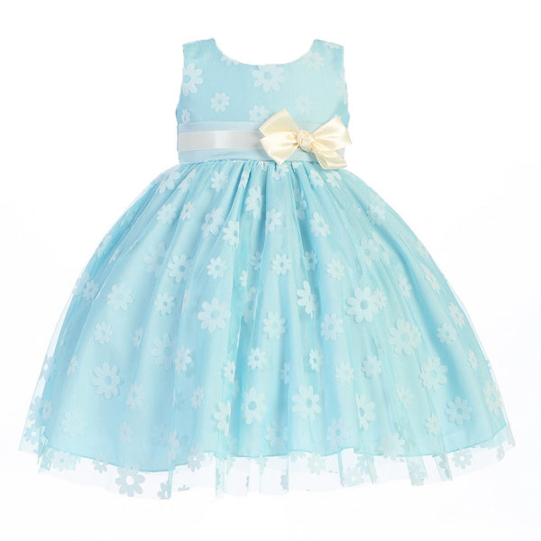 Lito Big Girls Blue Bow Flocked Tulle Special Occasion Easter Dress 7-10 - SophiasStyle.com