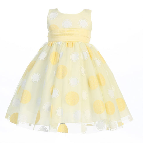 Lito Big Girls Yellow Glittered Polka Dot Tulle Easter Dress 7-10 - SophiasStyle.com