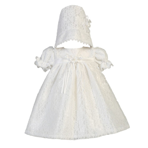 Lito Baby Girls White Lace Tulle Melissa Christening Easter Hat Dress Set 0-18M - SophiasStyle.com