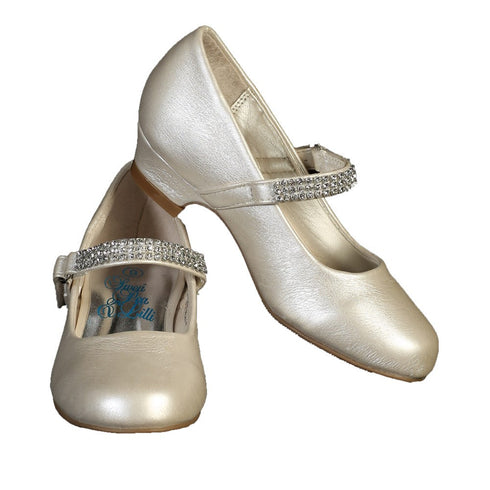 Lito Girls Ivory Rhinestone Strap Mia Occasion Dress Shoes 11-4 Kids - SophiasStyle.com