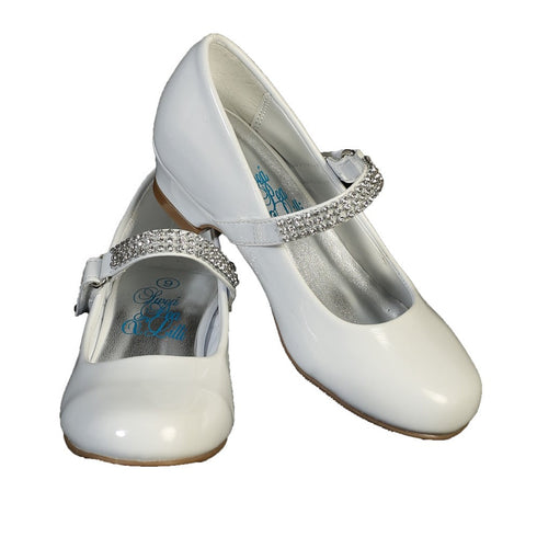 Lito Girls White Rhinestone Strap Mia Occasion Dress Shoes 11-4 Kids - SophiasStyle.com