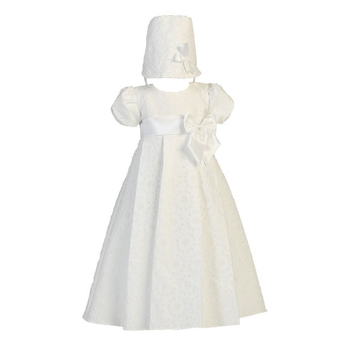 Lito Baby Girls White Floral Jacquard Christening Easter Hat Dress Set 0-18M - SophiasStyle.com