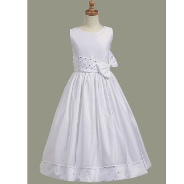 Lito Little Girls White Satin Sparkle Communion Dress 6 - SophiasStyle.com