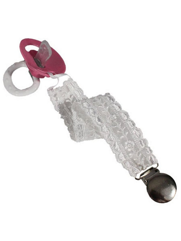 Little Things Mean A Lot Unisex White Floral Lace Universal Pacifier Clip - SophiasStyle.com