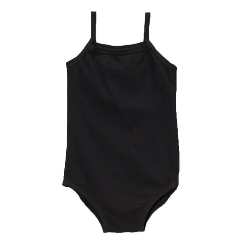 Little Girls Black Spaghetti Strap Cotton Spandex Gym Dance Leotard 0-7 - SophiasStyle.com