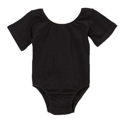 Big Girls Black Cotton Spandex Gym Dance Short Sleeve Leotard 7-10 - SophiasStyle.com