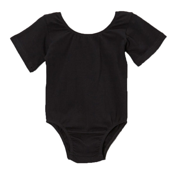 Big Girls Black Cotton Spandex Gym Dance Short Sleeve Leotard 7-10 - SophiasStyle.com