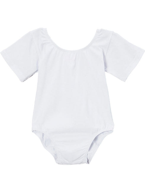 Little Girls White Round Neck Short Sleeve Leotard 1T-8 - SophiasStyle.com