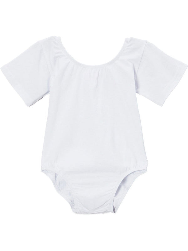 Little Girls White Round Neck Short Sleeve Leotard 1T-8 - SophiasStyle.com