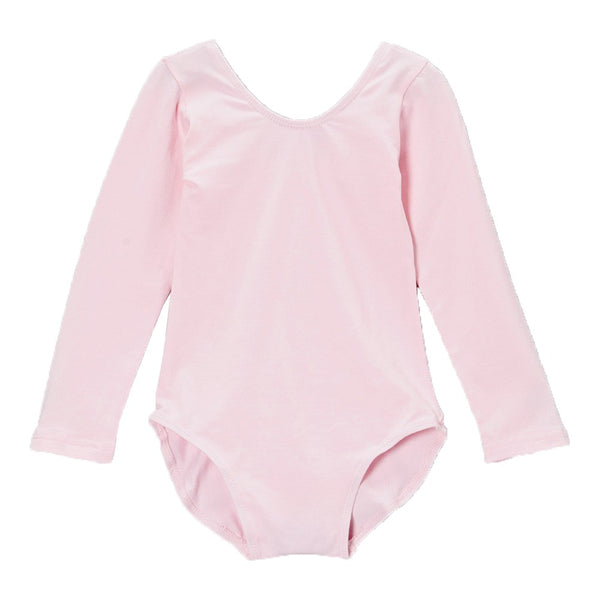 Big Girls Pink Long Sleeve Cotton Spandex Gym Dance Leotard 7-10 - SophiasStyle.com