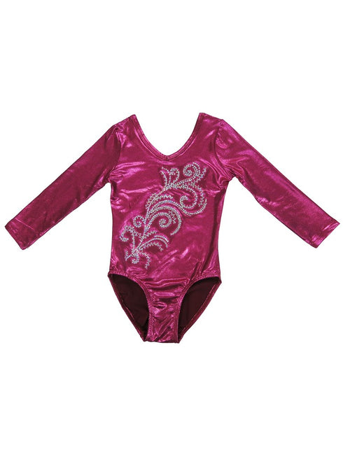 Girls Hot Pink Long Sleeve Rhinestone Competition Leotard 1T-10 - SophiasStyle.com