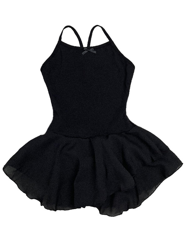Little Girls Black Skirted 2 Layer Spaghetti Leotard 1T-8 - SophiasStyle.com