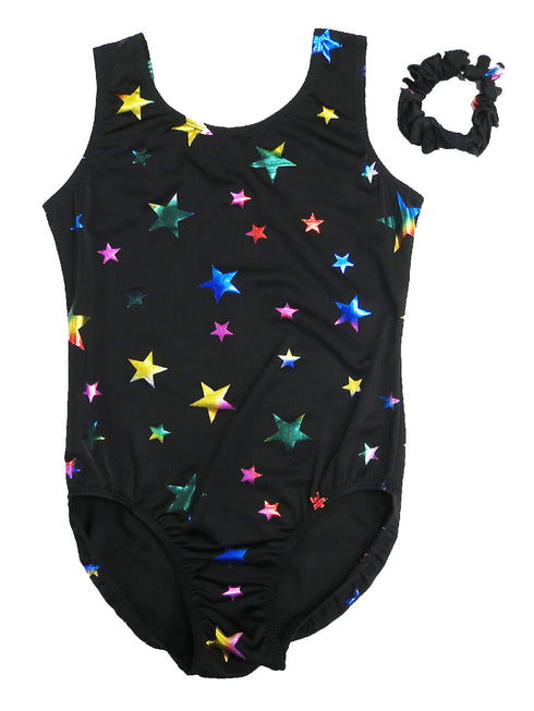 Womens Black Rainbow Stars Scrunchie Leotard XS-L - SophiasStyle.com