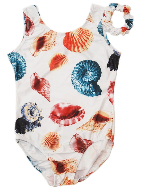 Women's White Multi Color Conch Shell Print Dancewear Leotard XS-L - SophiasStyle.com