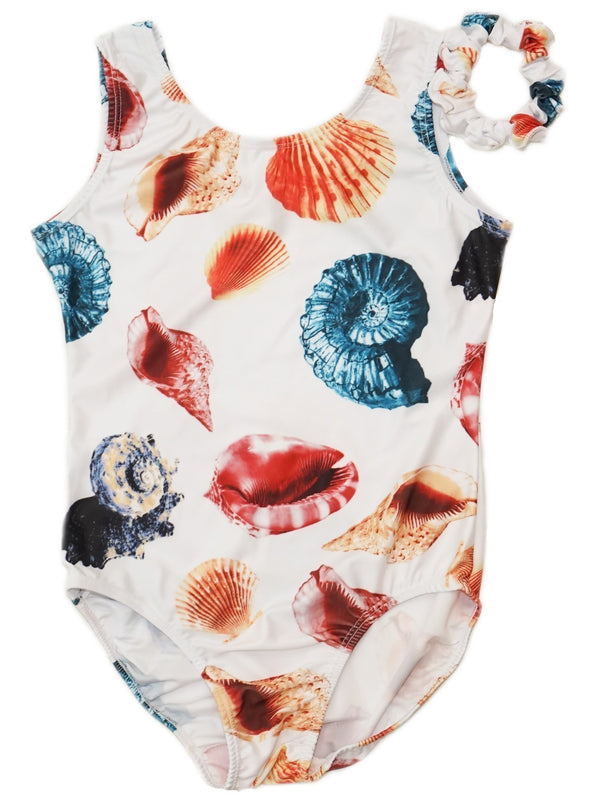 Women's White Multi Color Conch Shell Print Dancewear Leotard XS-L - SophiasStyle.com