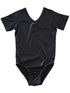 Girls Black Shiny Short-Sleeve Stylish Dancewear Leotard 9M-8 - SophiasStyle.com